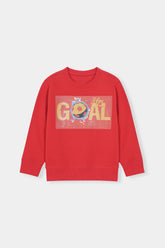 Red  Sweatshirt with Soccer Goal Graphic Print